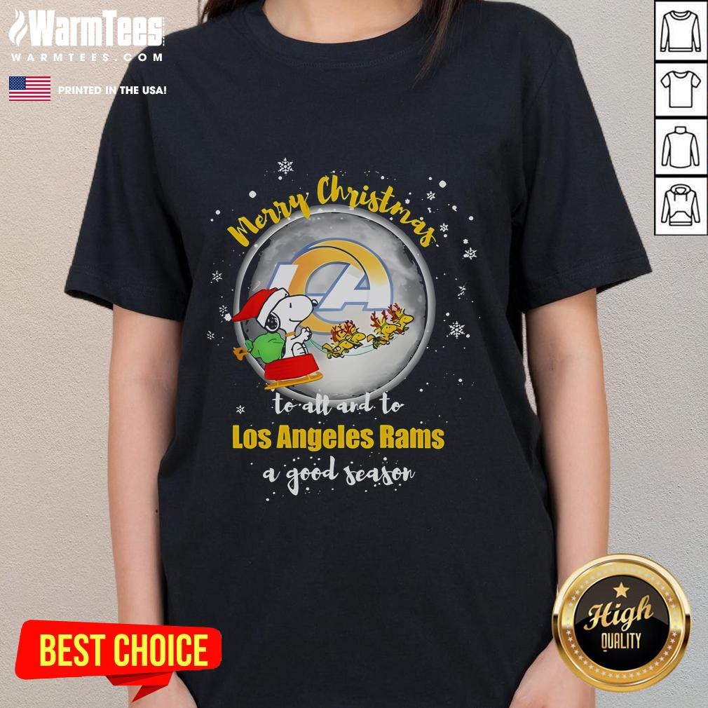 Good Santa Snoopy Merry Christmas To All And To Los Angeles Rams Tall T-Shirt - Image 3