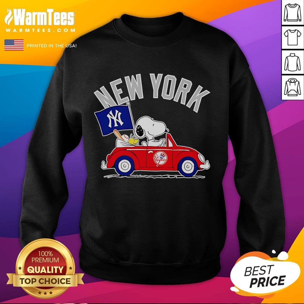 Good Snoopy And Woodstock Driving Car New York Yankees T-Shirt - Image 5