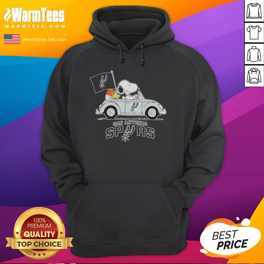Good Snoopy Driving Car San Antonio Spurs Basketball T-Shirt - Image 2