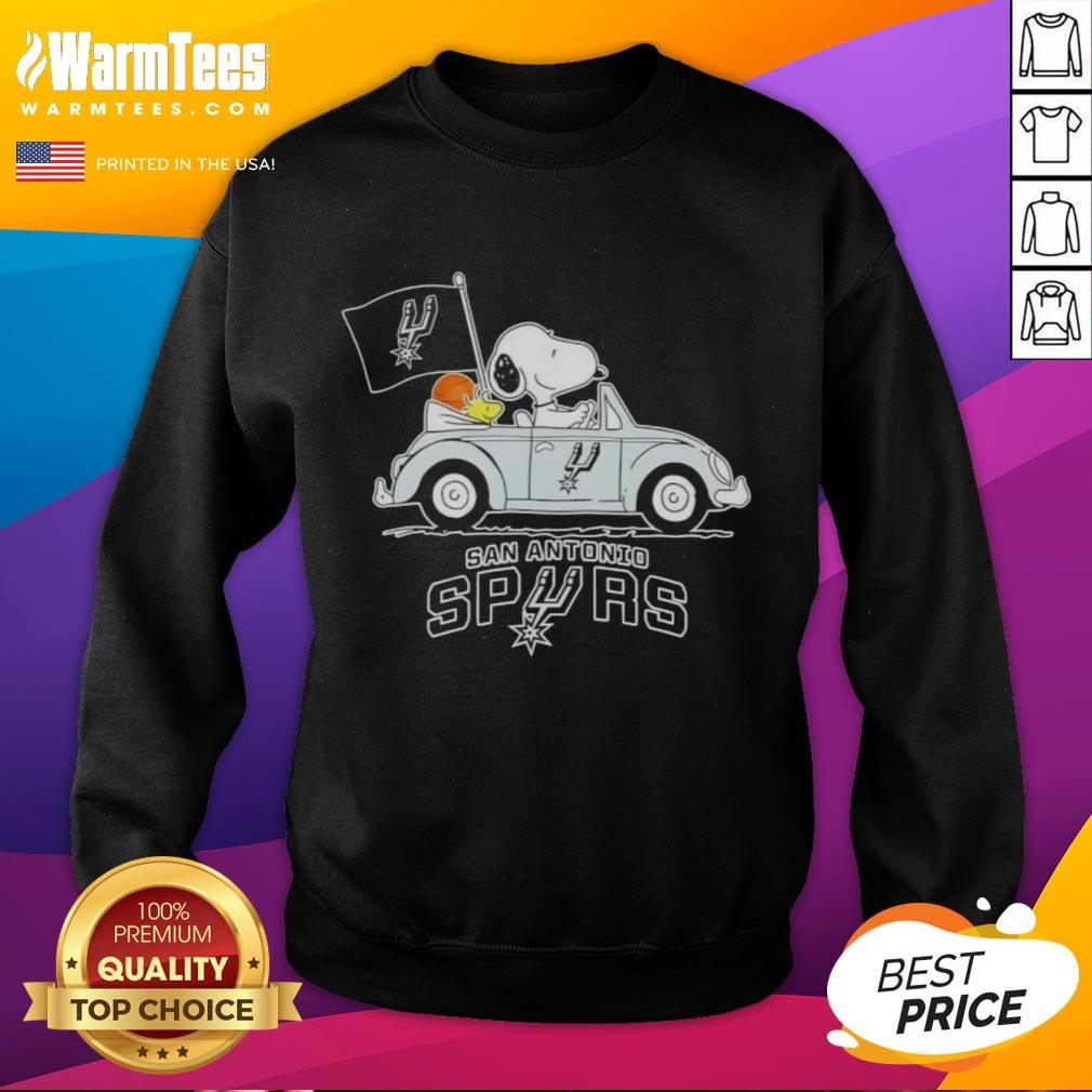 Good Snoopy Driving Car San Antonio Spurs Basketball T-Shirt - Image 5