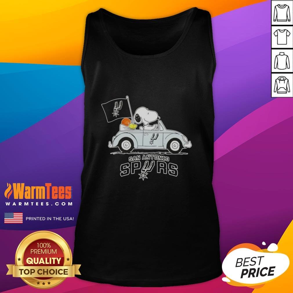 Good Snoopy Driving Car San Antonio Spurs Basketball T-Shirt - Image 4