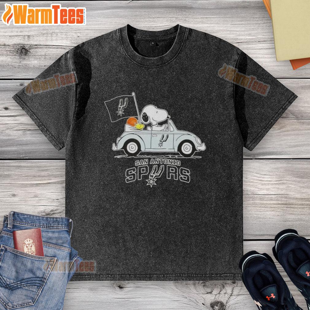 Good Snoopy Driving Car San Antonio Spurs Basketball T-Shirt - Image 6