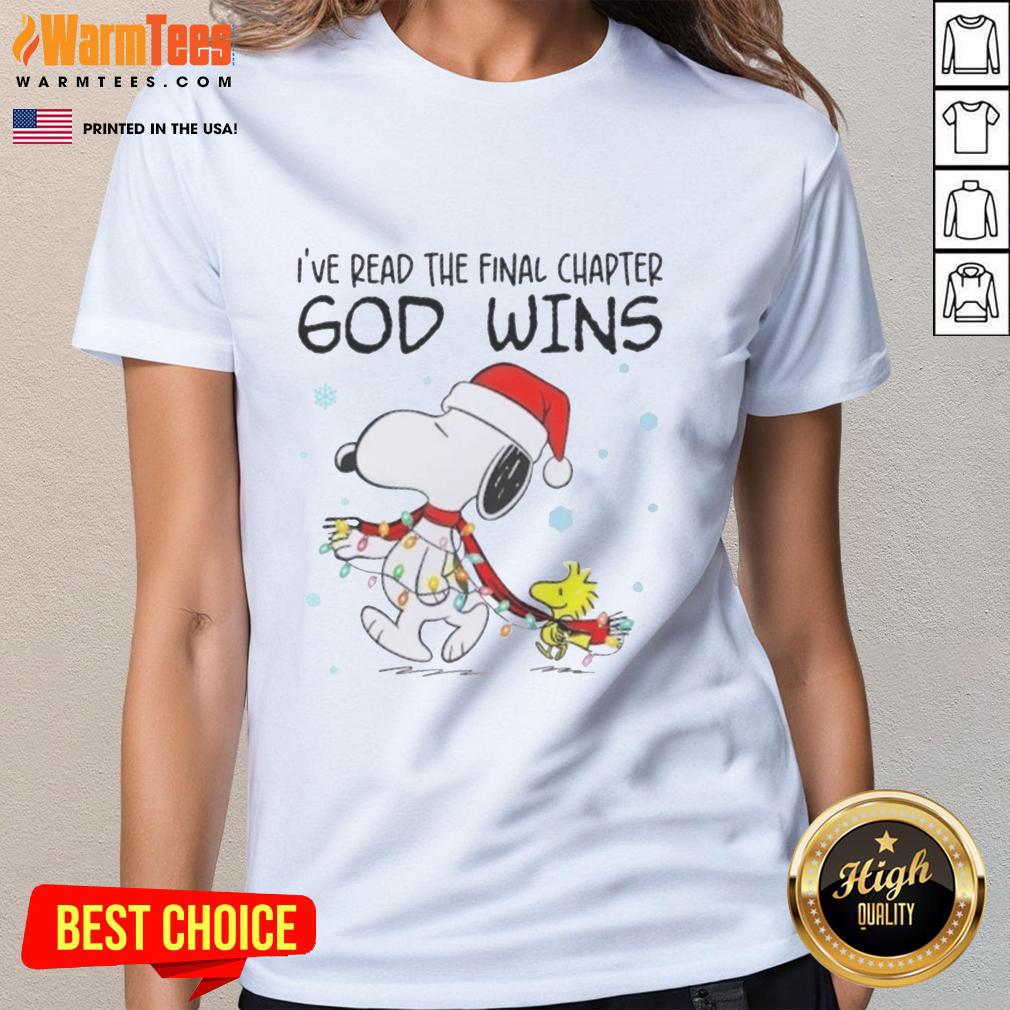 Good Snoopy X Woodstock I've Read The Final Chapter God Wins Christmas Lights T-Shirt - Image 3