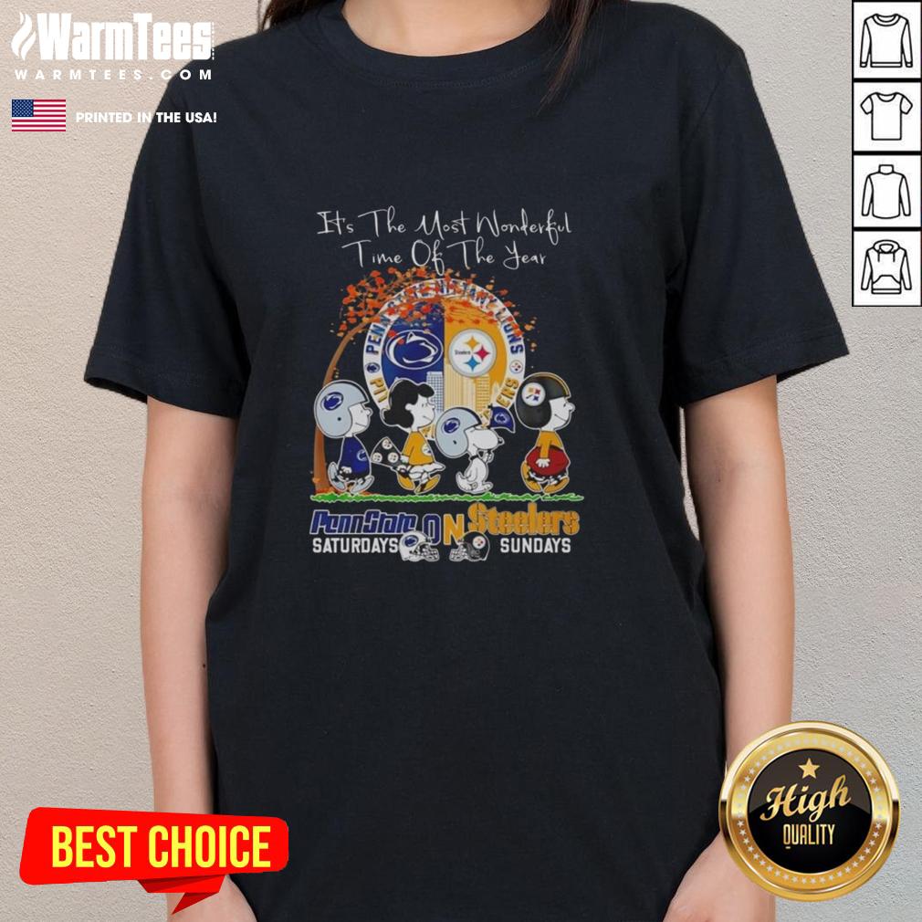 Good The Peanuts Pennstate Saturdays On Steelers Sundays It's The Most Wonderful Time Of The Year T-Shirt - Image 3