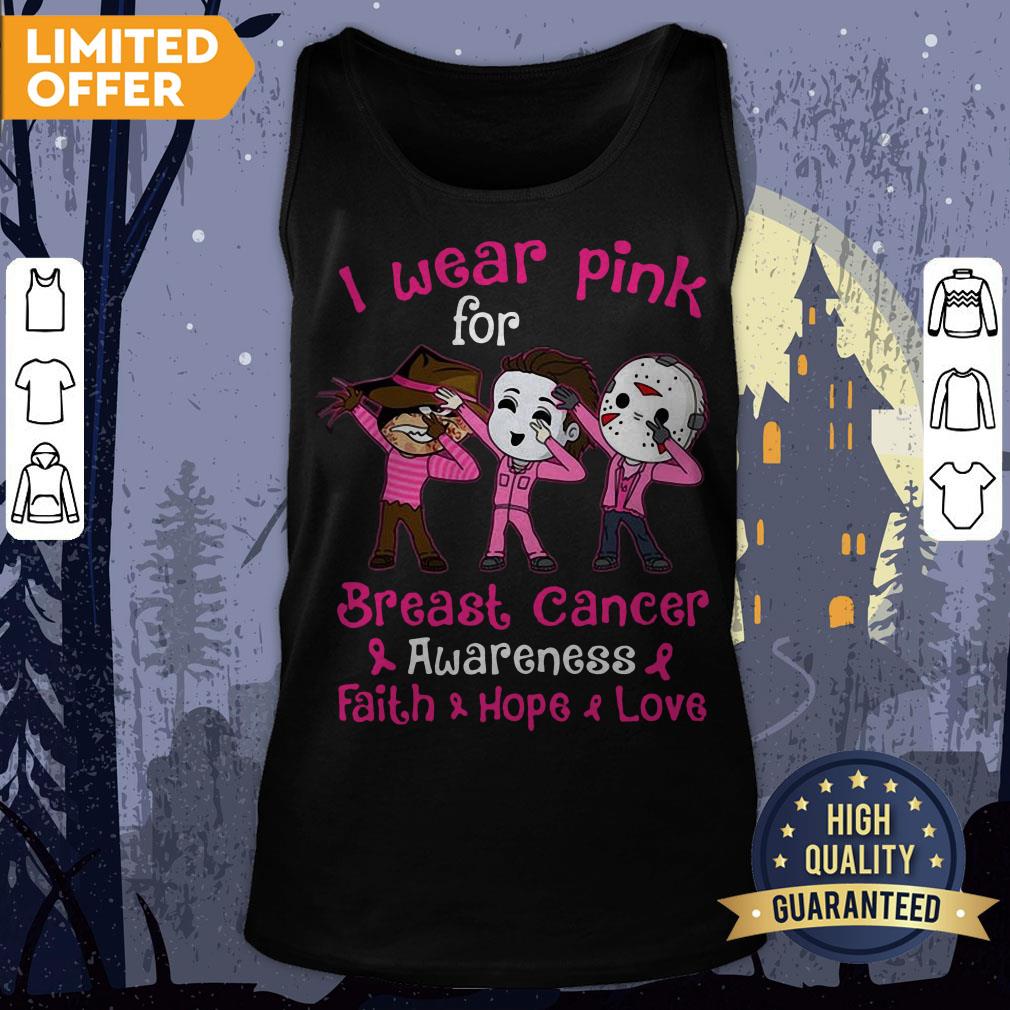 Halloween Horror Characters I Wear Pink For Breast Cancer Awareness Faith Hope Love Shirt - Image 2