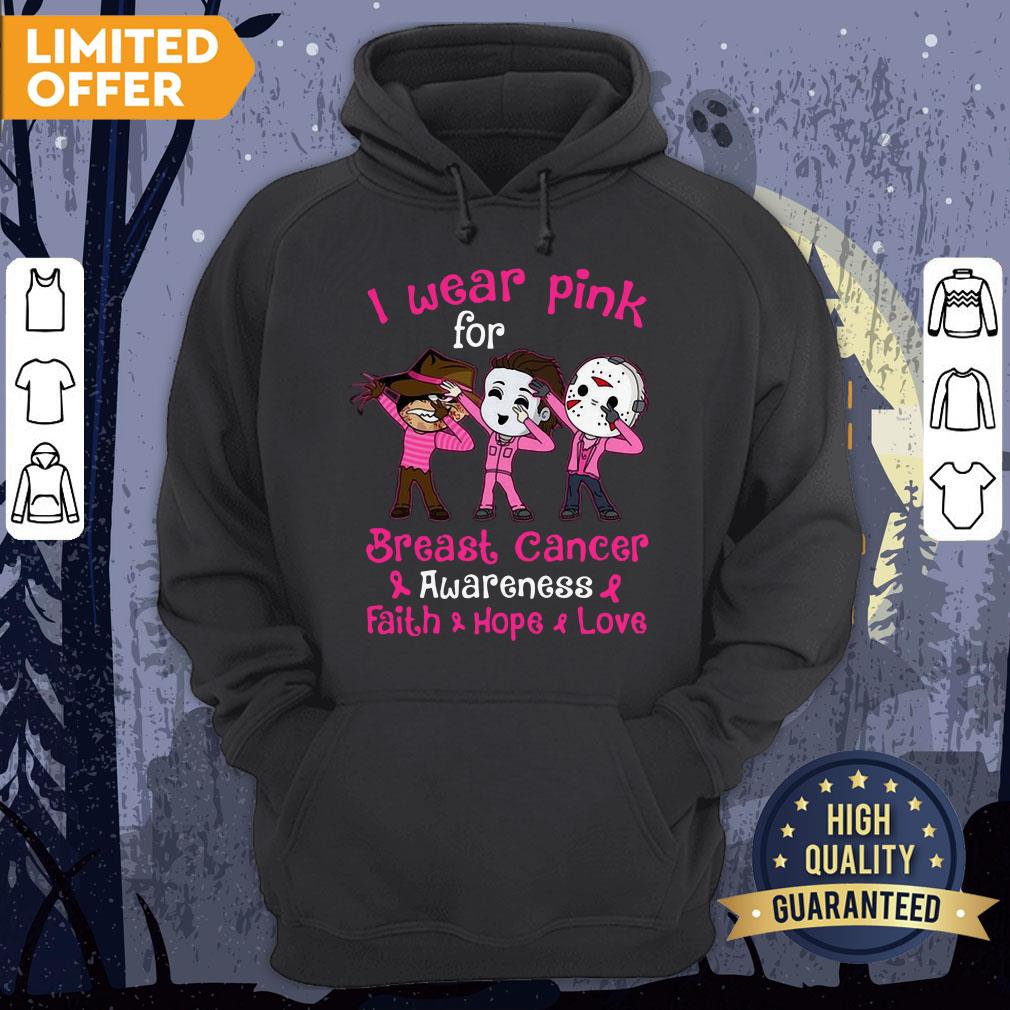 Halloween Horror Characters I Wear Pink For Breast Cancer Awareness Faith Hope Love Shirt - Image 5