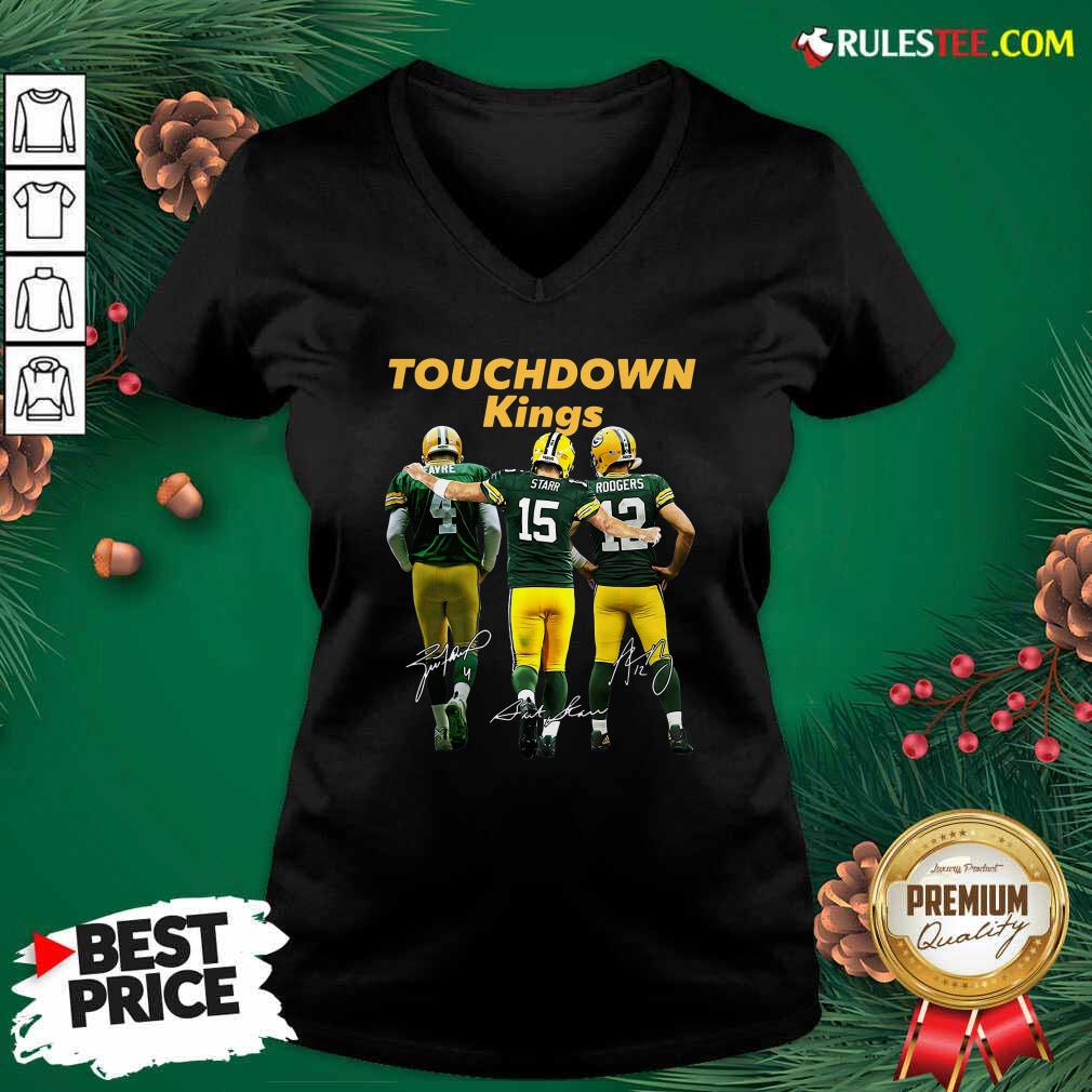 Happy Green Bay Packers Touchdown Kings Brett Favre 4 Bart Starr 15 Aaron Rodgers 12 Signatures Shirt - Image 3
