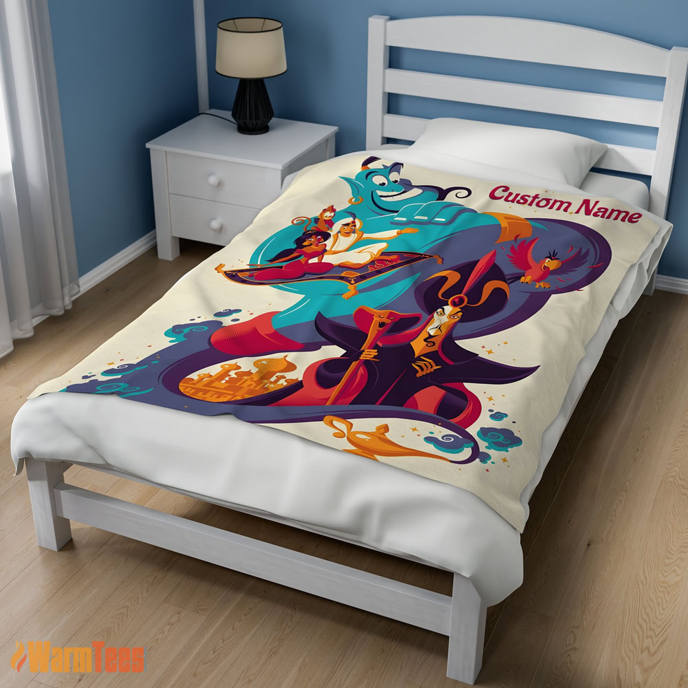 Happy Aladdin and the Magic Lamp Disney Cartoon Blanket – Customize Blanket - Image 2