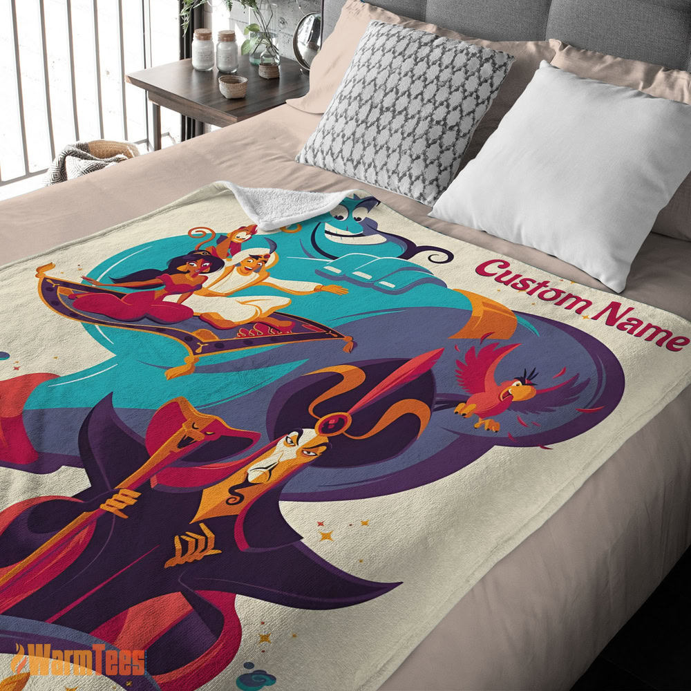 Happy Aladdin and the Magic Lamp Disney Cartoon Blanket – Customize Blanket - Image 3