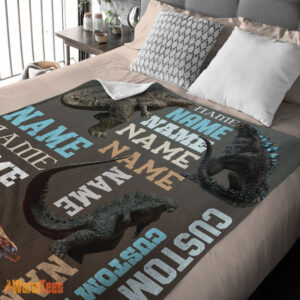 Alternative view of Happy Awesome Godzilla Blanket Fleece Customized Blanket