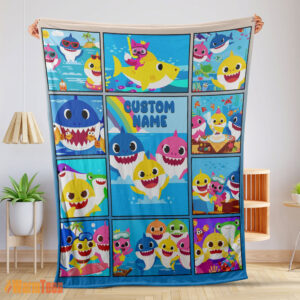 Happy Baby Shark Family & Friends Collage Blanket Fleece Customized Blanket