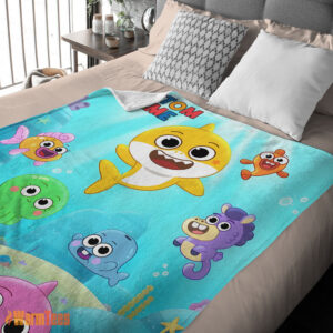 Alternative view of Happy Baby Shark & Friends Poster Rainbow Text Blanket Fleece Customized Blanket