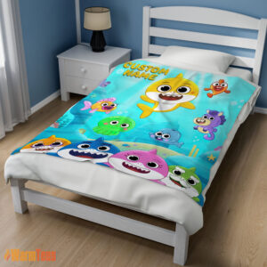 Alternative view of Happy Baby Shark & Friends Poster Yellow Text Blanket Fleece Customized Blanket