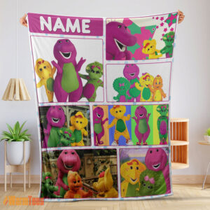Happy Barney & Friends Characters Collage Blanket Fleece Customized Blanket