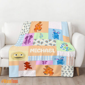 Alternative view of Happy Bear In The Big Blue House Characters Patchwork Blanket Fleece Customized Blanket