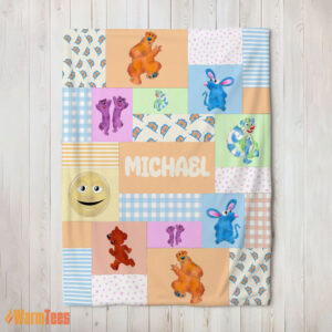 Happy Bear In The Big Blue House Characters Patchwork Blanket Fleece Customized Blanket
