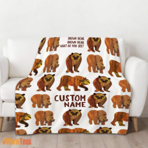 Alternative view of Happy Brown Bear Brown Bear Blanket Fleece Customized Blanket