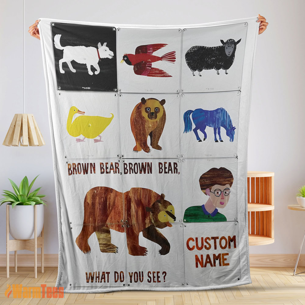 Happy Brown Bear Brown Bear What Do You See Blanket Fleece Customized Blanket