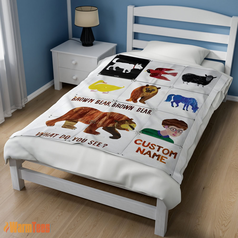 Happy Brown Bear Brown Bear What Do You See Blanket Fleece Customized Blanket - Image 3