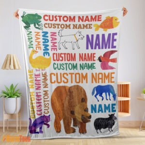 Happy Brown Bear Brown Bear What Do You See Gift Blanket Fleece Customized Blanket
