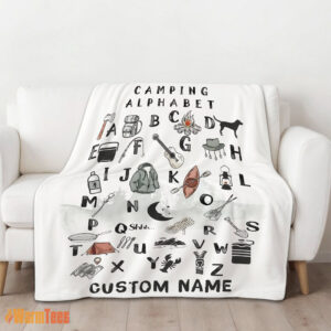 Alternative view of Happy Camping Equipment Camping Alphabet Blanket Fleece Customized Blanket