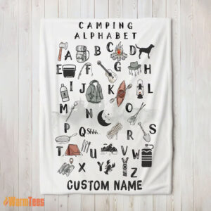 Happy Camping Equipment Camping Alphabet Blanket Fleece Customized Blanket