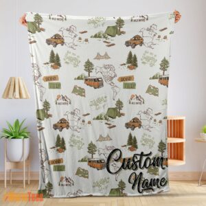 Happy Camping Theme Velveteen Plush Blanket Fleece Customized Blanket