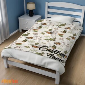 Alternative view of Happy Camping Theme Velveteen Plush Blanket Fleece Customized Blanket