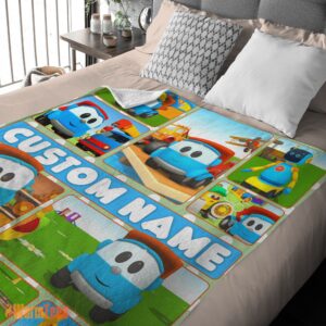 Alternative view of Happy Cartoon Leo The Truck With Friends Blanket Fleece Throw Customized Blanket
