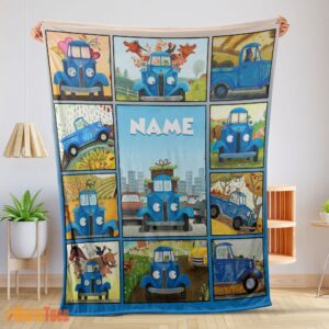 Happy Cartoon Little Blue Truck Cute Blanket Fleece Customized Blanket