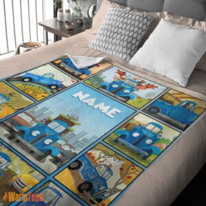 Alternative view of Happy Cartoon Little Blue Truck Cute Blanket Fleece Customized Blanket