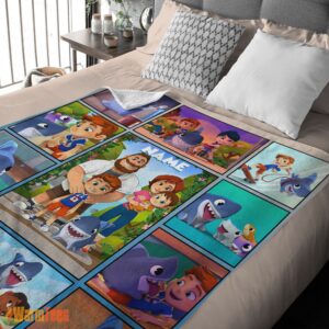 Alternative view of Happy Cartoon Sharkdog With Family Blanket Fleece Customized Blanket