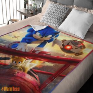 Alternative view of Happy Cartoon Sonic With Friends Blanket Fleece Customized Blanket