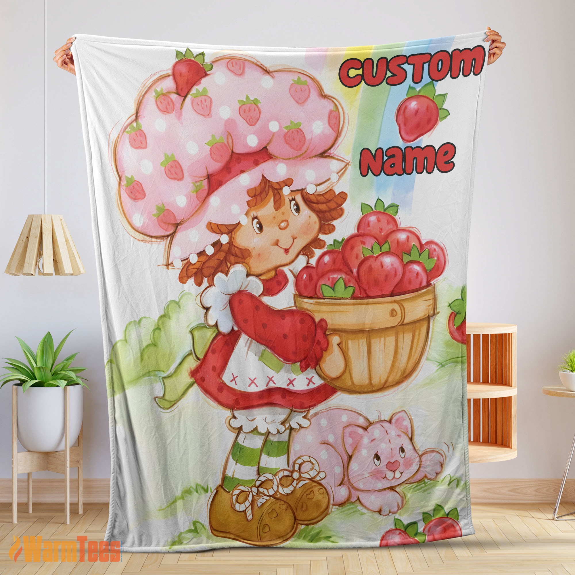 Happy Cartoon Strawberry Shortcake Blanket – Customize Blanket