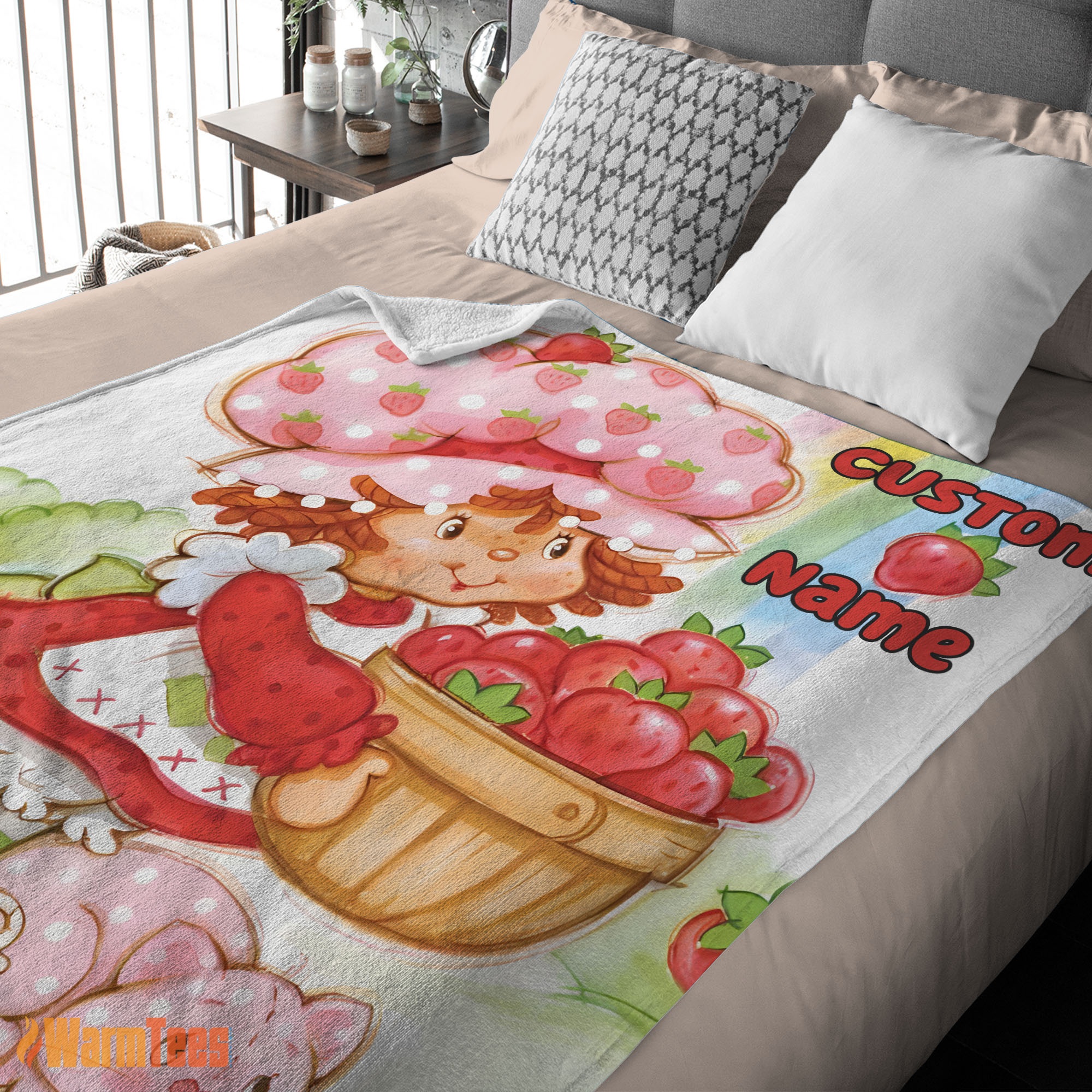 Happy Cartoon Strawberry Shortcake Blanket – Customize Blanket - Image 2