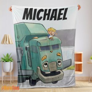 Happy Cartoon Trash Truck Cute Blanket Fleece Customized Blanket