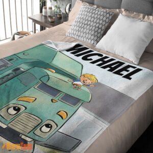 Alternative view of Happy Cartoon Trash Truck Cute Blanket Fleece Customized Blanket