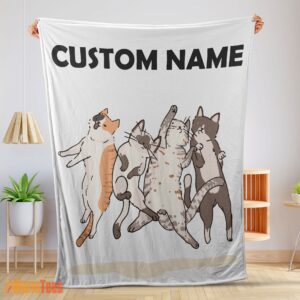 Happy Cat Friends Laying Doodle Blanket Fleece Customized Blanket