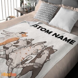 Alternative view of Happy Cat Friends Laying Doodle Blanket Fleece Customized Blanket