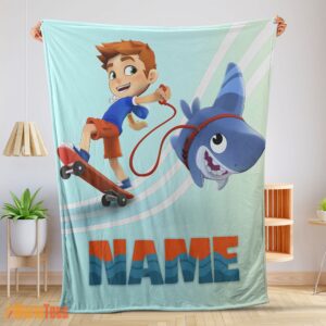 Happy Catoon Sharkdog Sharkdog and Max Skateboarding Blanket Fleece Customized Blanket