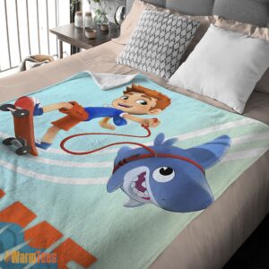 Alternative view of Happy Catoon Sharkdog Sharkdog and Max Skateboarding Blanket Fleece Customized Blanket