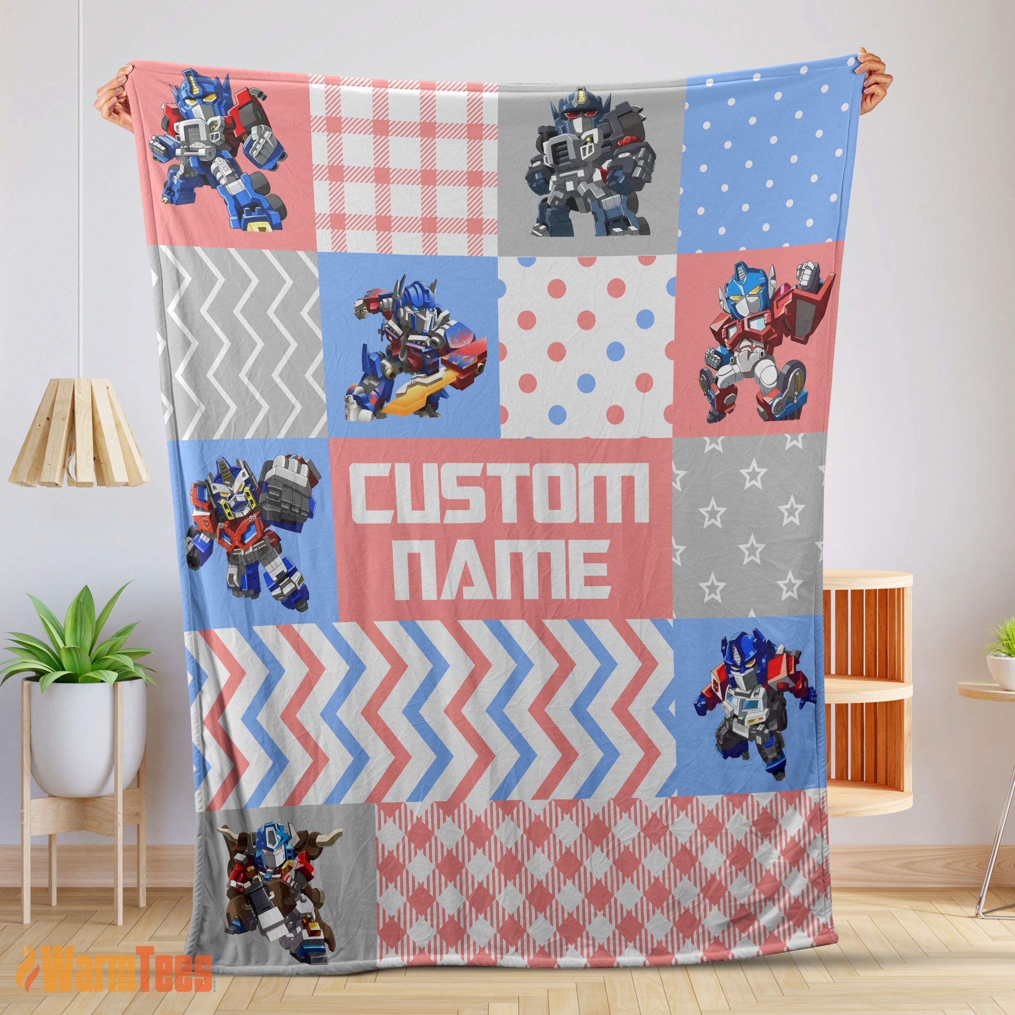 Happy Chibi Optimus Prime Transformers Pattern Blanket Fleece Customized Blanket