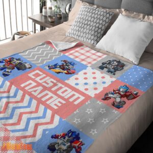 Alternative view of Happy Chibi Optimus Prime Transformers Pattern Blanket Fleece Customized Blanket