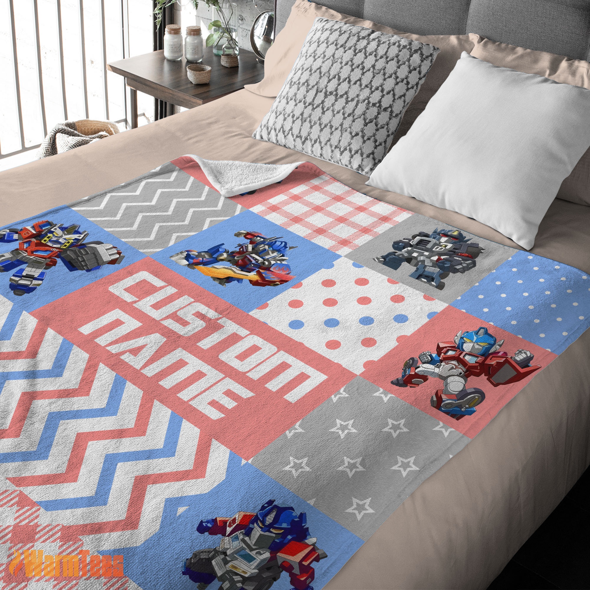 Happy Chibi Optimus Prime Transformers Pattern Blanket Fleece Customized Blanket - Image 2