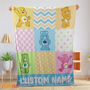 Happy Colorful Care Bears Patchwork Blanket Fleece Customized Blanket