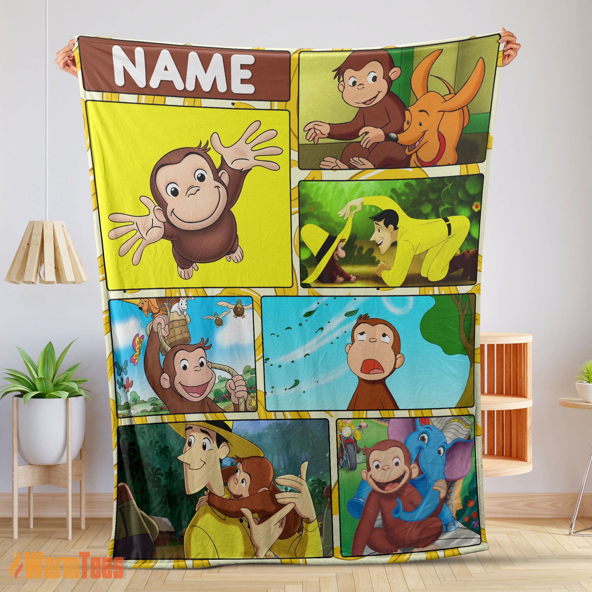Happy Curious George Ted ShacklefordBlanket Fleece Customized Blanket