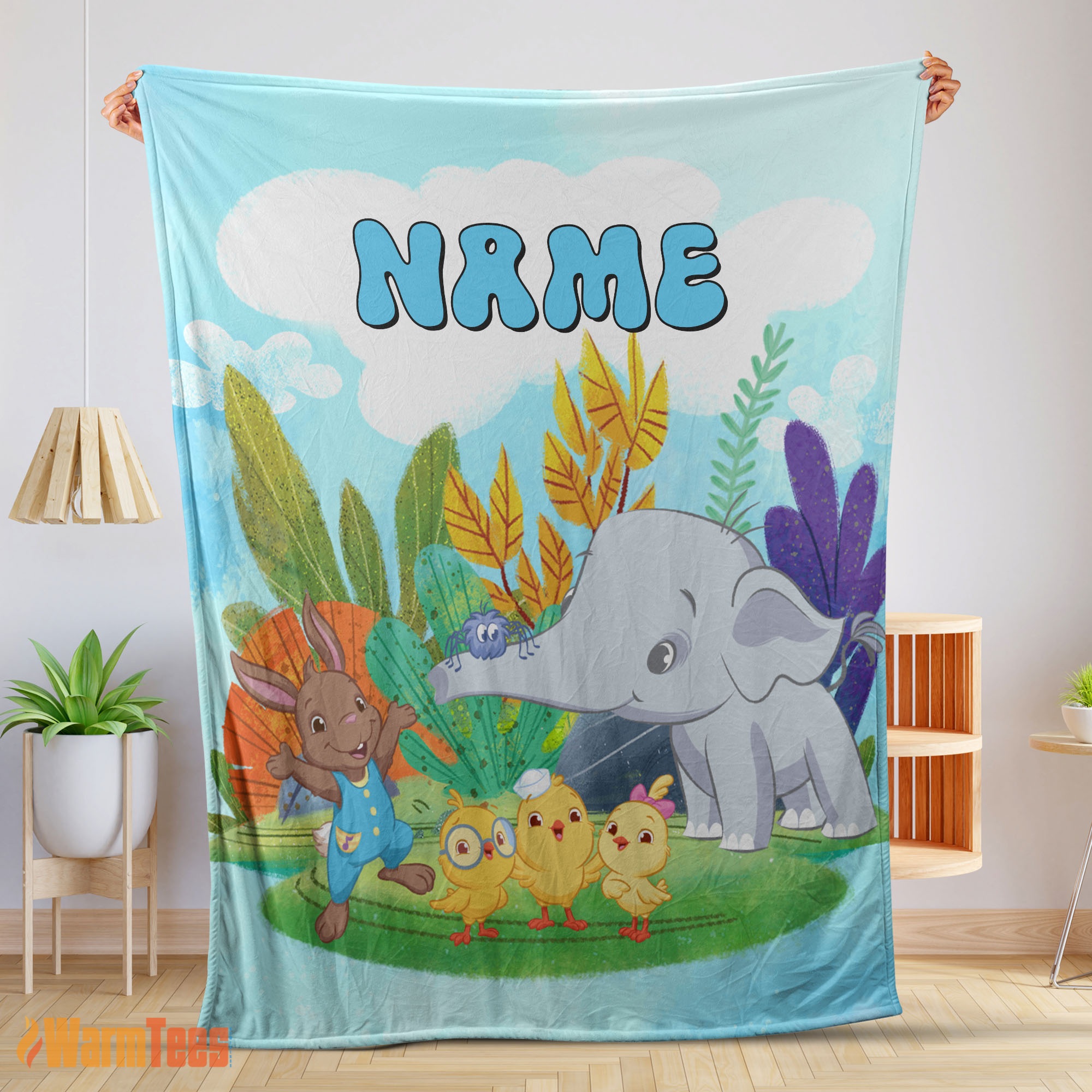 Happy Cute Elephant Safari Animal for Boys Customized Blanket