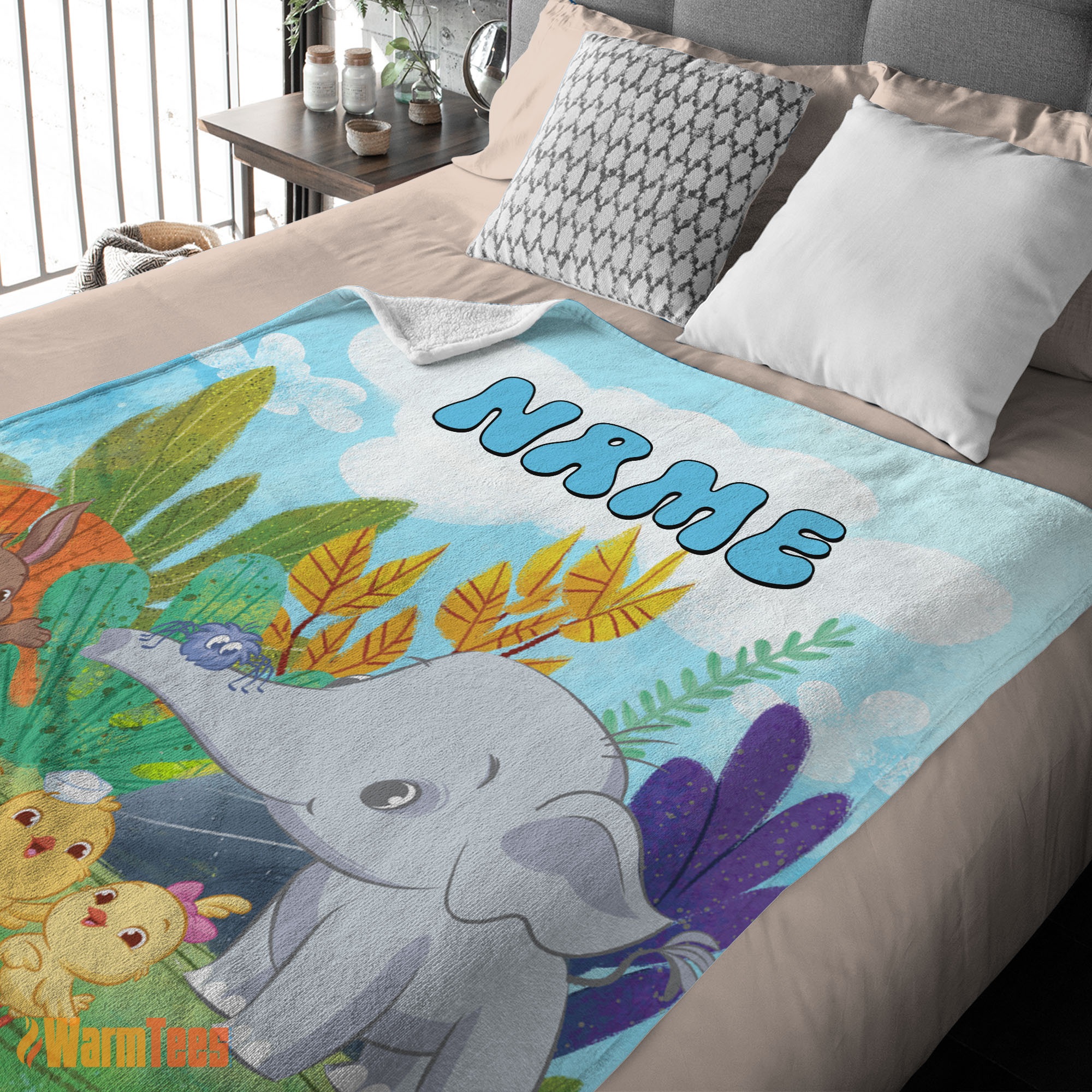 Happy Cute Elephant Safari Animal for Boys Customized Blanket - Image 2