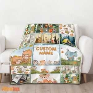 Alternative view of Happy Cute Forest Animals Collage Whimsical Blanket Fleece Customized Blanket