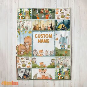 Happy Cute Forest Animals Collage Whimsical Blanket Fleece Customized Blanket